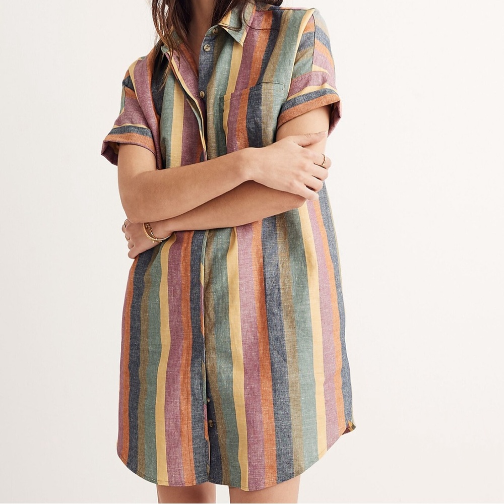 Madewell Courier Shirtdress in Rainbow Stripe. Size Small. NWOT